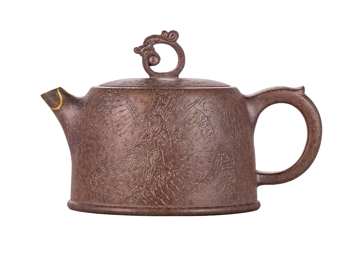 Чайник # 51865, исинская глина, кинцуги, дровяной обжиг, ручная работа, 110 мл.