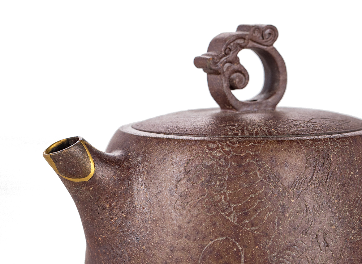 Чайник # 51865, исинская глина, кинцуги, дровяной обжиг, ручная работа, 110 мл.