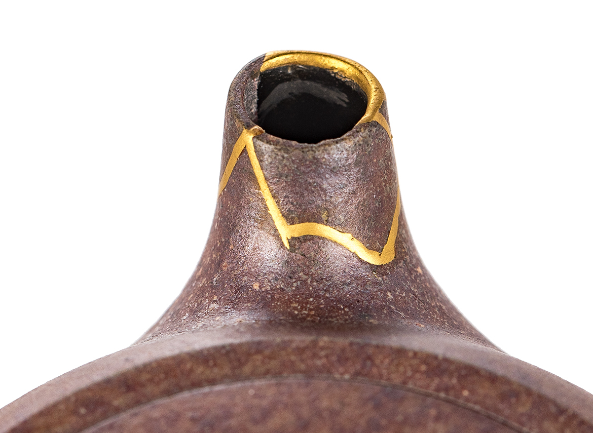 Чайник # 51865, исинская глина, кинцуги, дровяной обжиг, ручная работа, 110 мл.