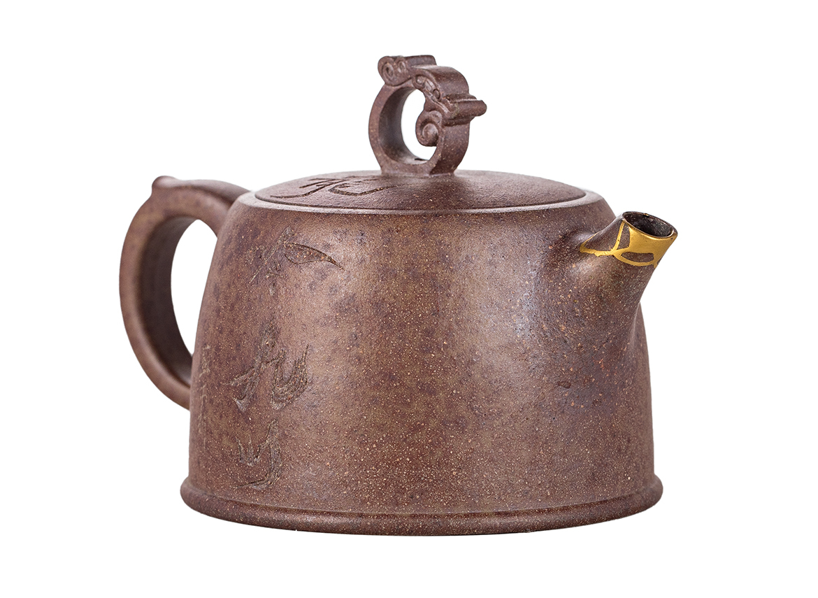 Чайник # 51865, исинская глина, кинцуги, дровяной обжиг, ручная работа, 110 мл.
