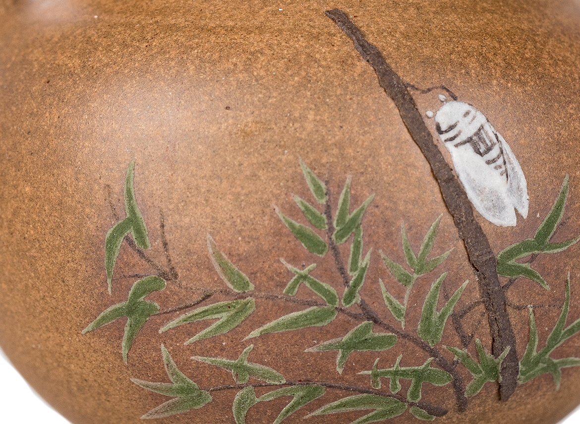 Чайник # 51866, исинская глина, глина дуань ни, ручная роспись, дровяной обжиг, кинцуги, 135 мл.