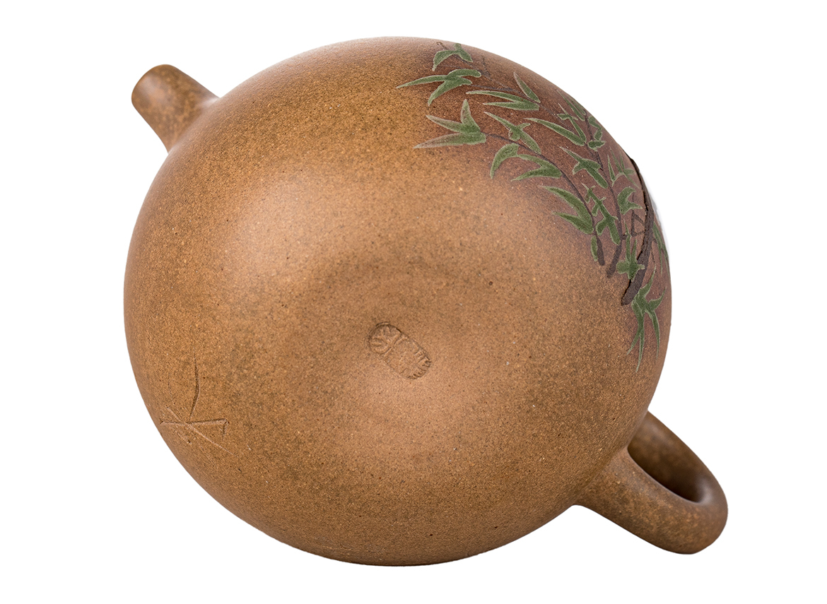 Чайник # 51866, исинская глина, глина дуань ни, ручная роспись, дровяной обжиг, кинцуги, 135 мл.