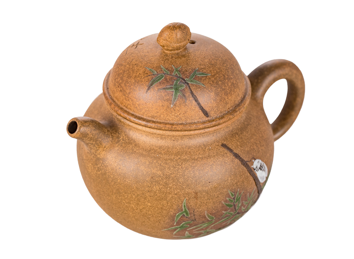 Чайник # 51866, исинская глина, глина дуань ни, ручная роспись, дровяной обжиг, кинцуги, 135 мл.