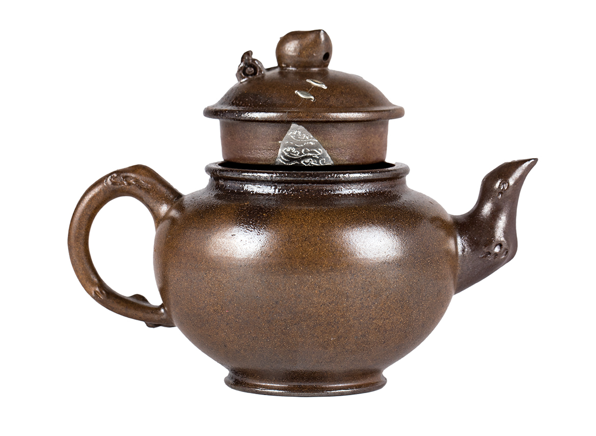 Чайник # 51869, исинская глина, кинцуги, дровяной обжиг, ручная работа, 190 мл.
