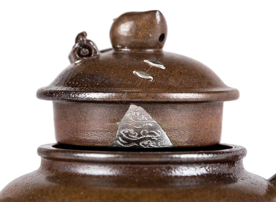 Чайник # 51869, исинская глина, кинцуги, дровяной обжиг, ручная работа, 190 мл.