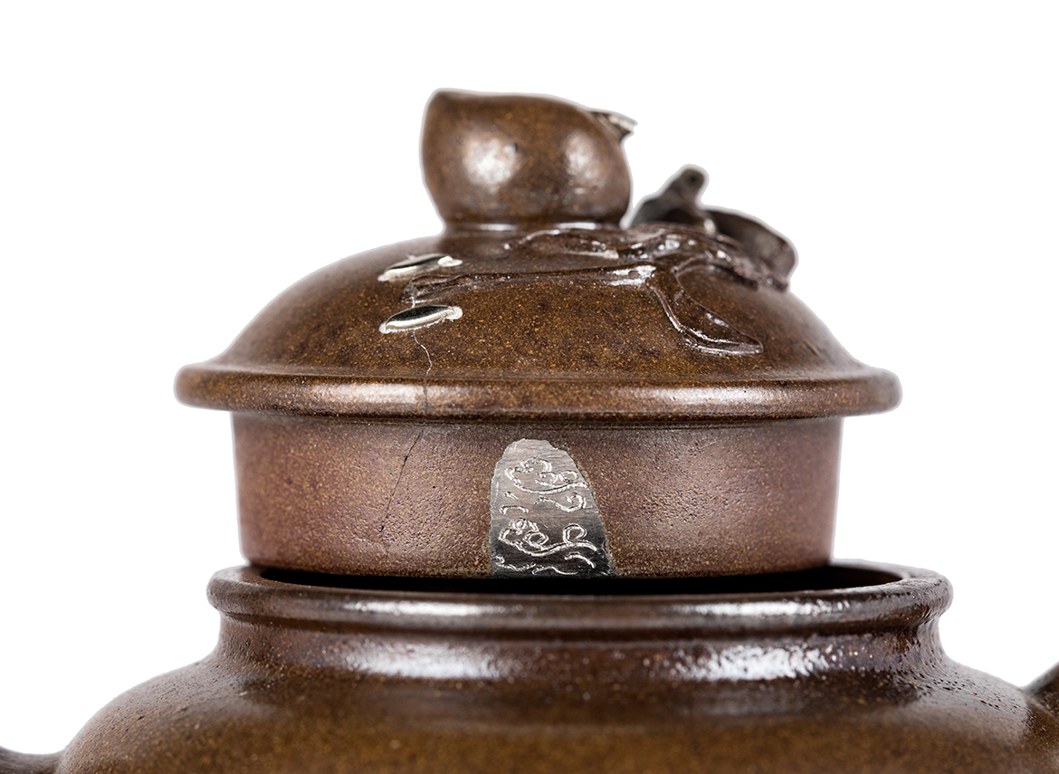 Чайник # 51869, исинская глина, кинцуги, дровяной обжиг, ручная работа, 190 мл.