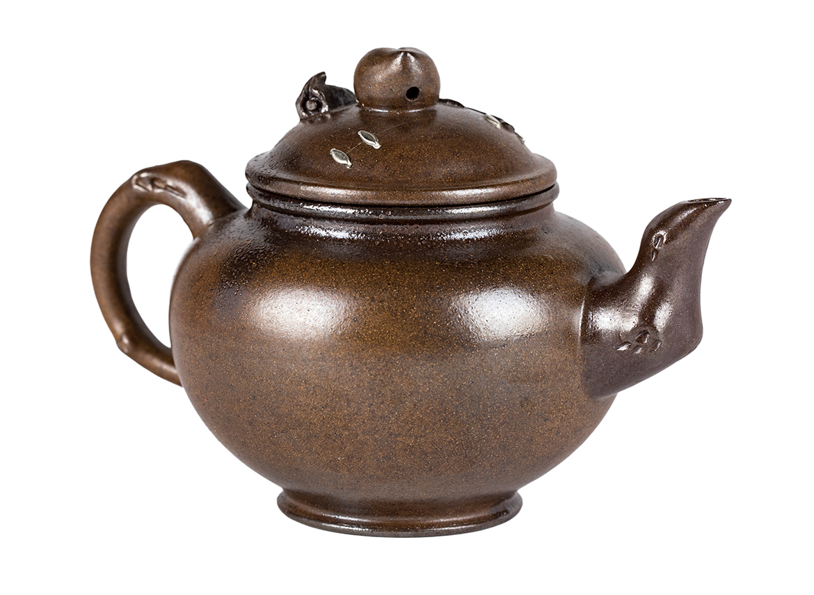 Чайник # 51869, исинская глина, кинцуги, дровяной обжиг, ручная работа, 190 мл.
