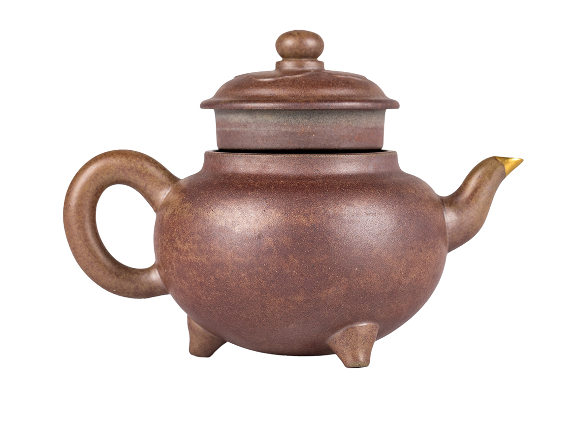 Чайник # 51873, исинская глина, кинцуги, дровяной обжиг, ручная работа 140 мл.