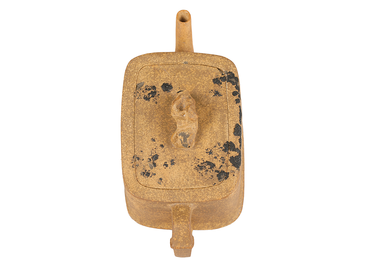 Чайник # 51881, исинская глина, ручная гравировка, дровяной обжиг, черная глазурь яобянь, 225 мл.