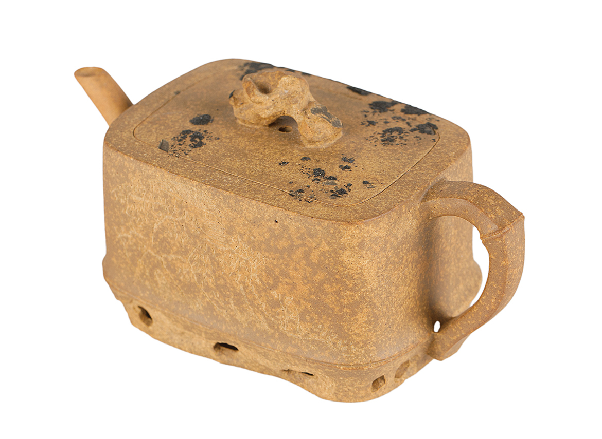 Чайник # 51881, исинская глина, ручная гравировка, дровяной обжиг, черная глазурь яобянь, 225 мл.