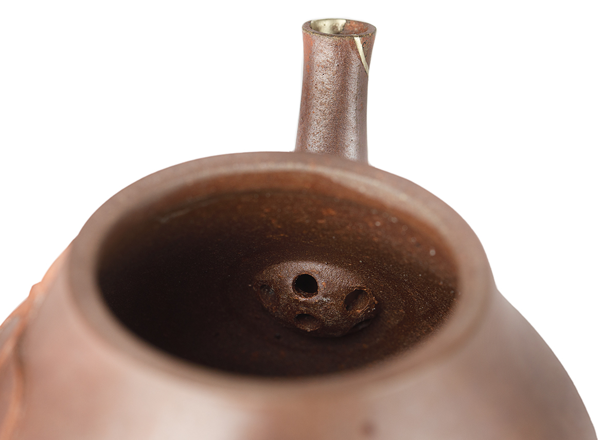 Чайник # 51883, дровяной обжиг/исинская глина, ручная работа, кинцуги, 140 мл.