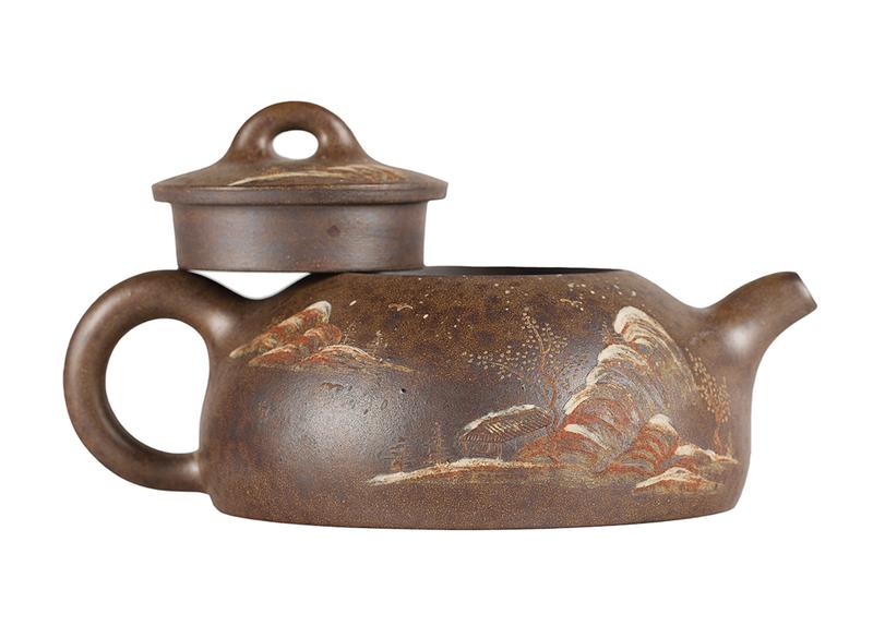 Чайник # 51884, дровяной обжиг/исинская глина, ручная работа,  130 мл.