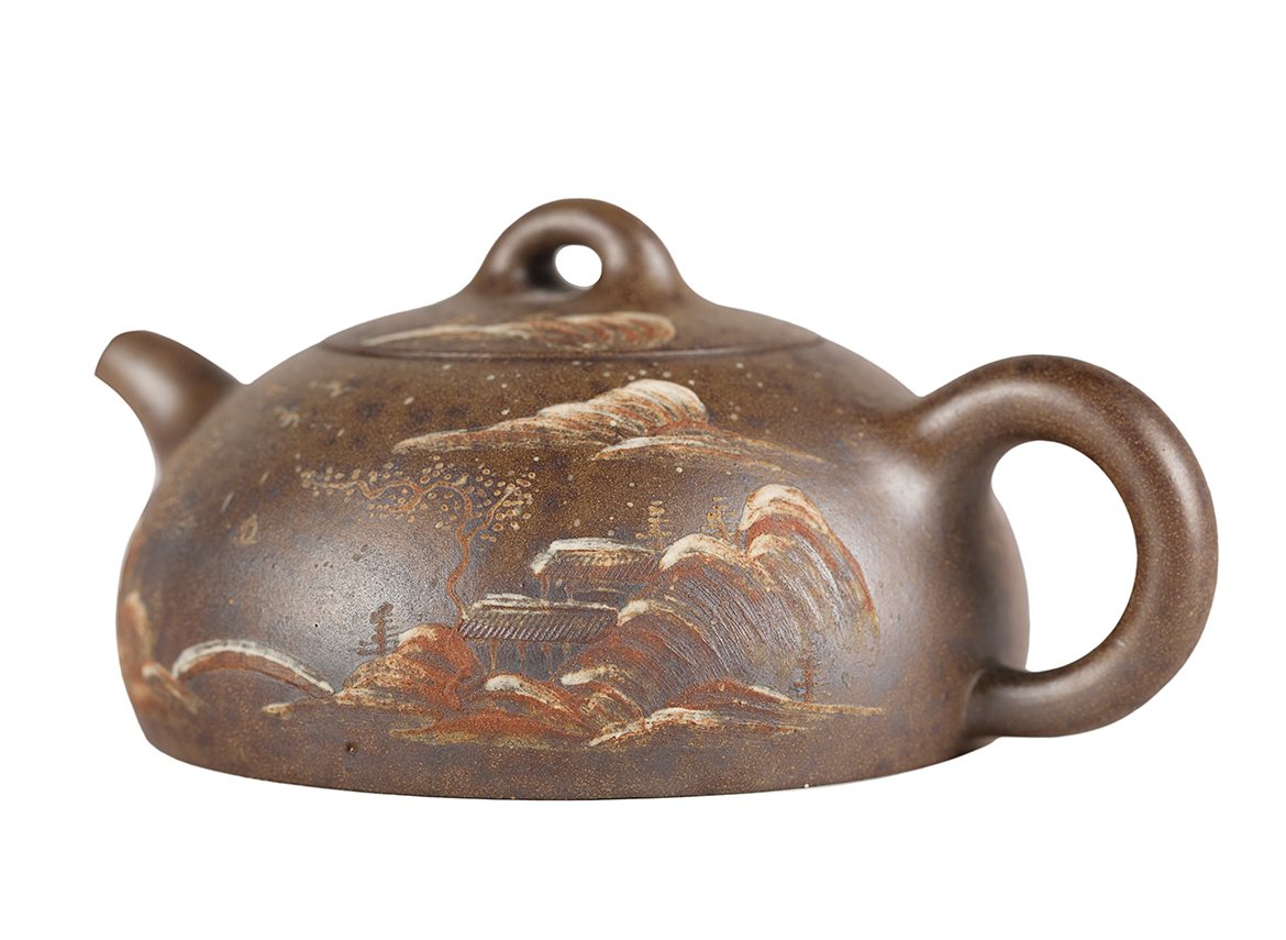 Чайник # 51884, дровяной обжиг/исинская глина, ручная работа,  130 мл.
