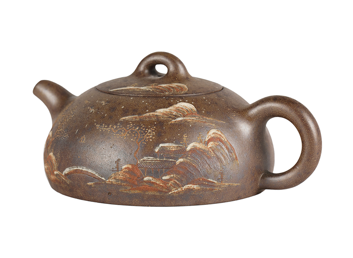 Чайник # 51884, дровяной обжиг/исинская глина, ручная работа,  130 мл.