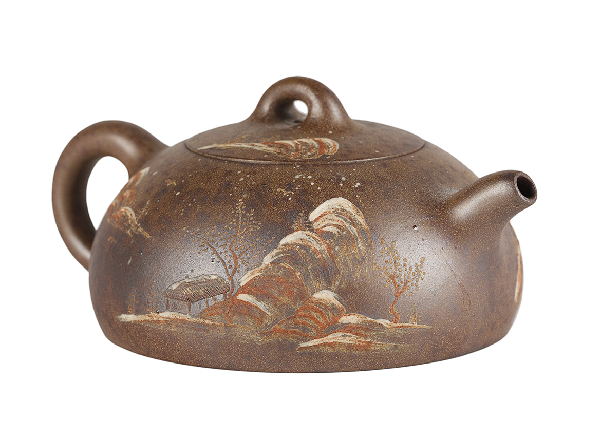 Чайник # 51884, дровяной обжиг/исинская глина, ручная работа,  130 мл.