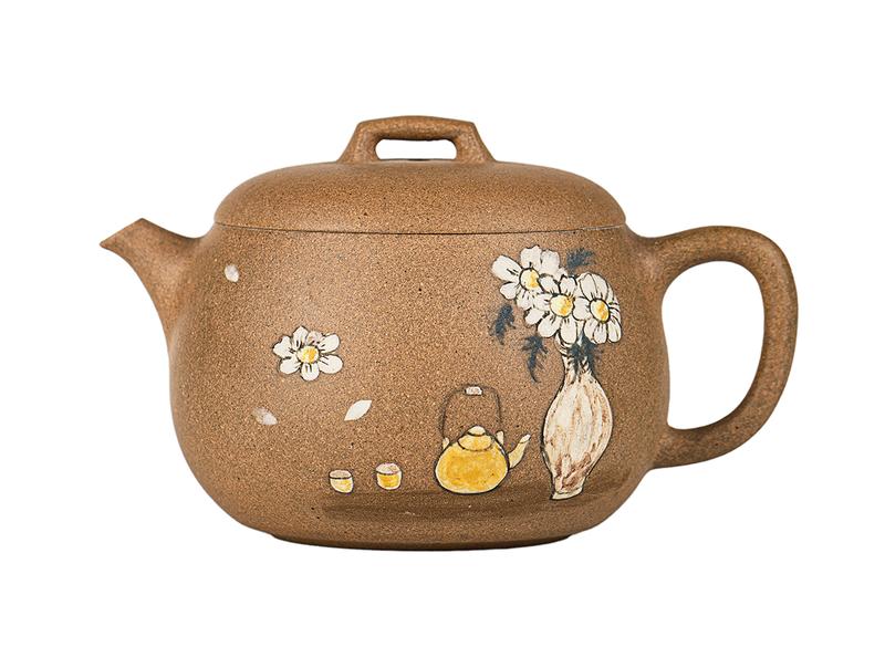 Чайник # 52087, дровяной обжиг/исинская глина, ручная работа, ручная роспись, 90 мл.