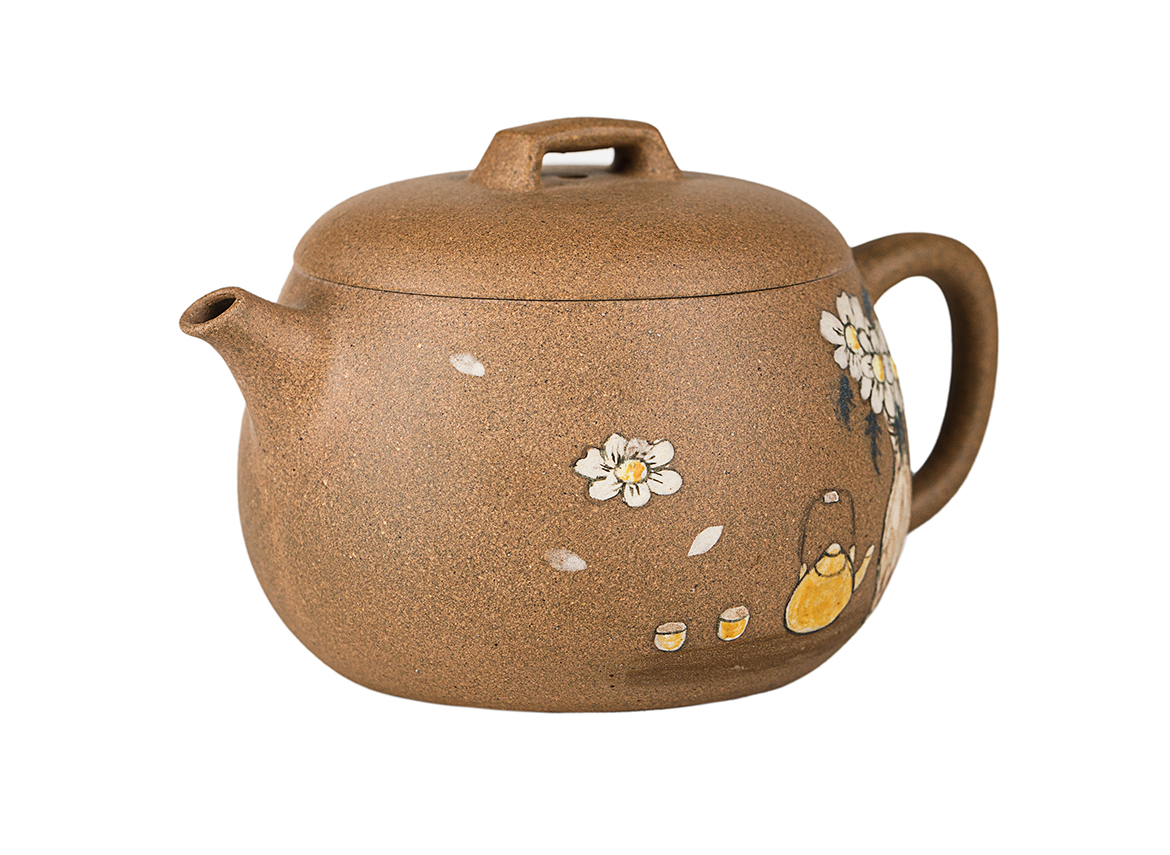 Чайник # 52087, дровяной обжиг/исинская глина, ручная работа, ручная роспись, 90 мл.