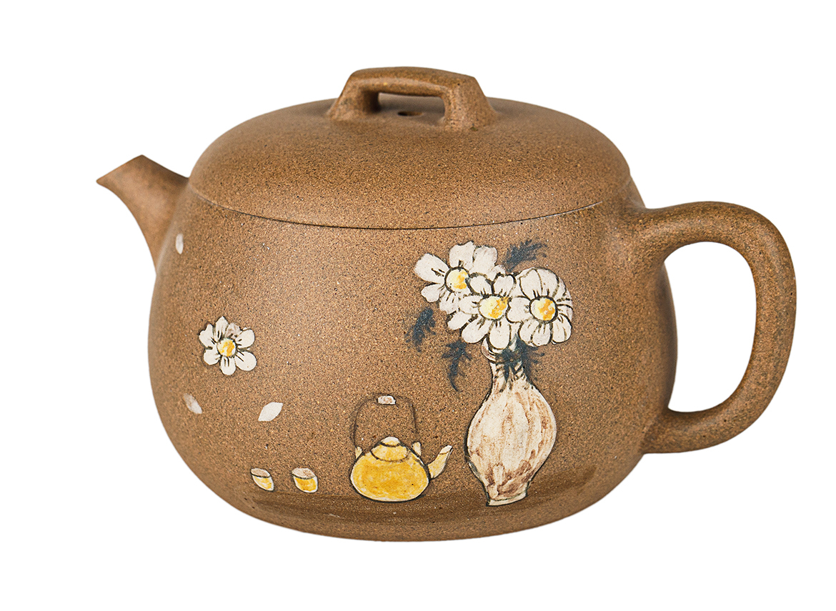 Чайник # 52087, дровяной обжиг/исинская глина, ручная работа, ручная роспись, 90 мл.