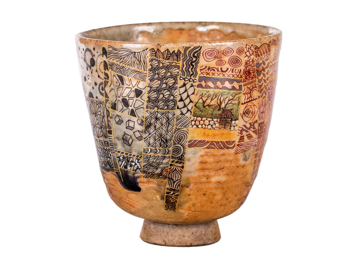 Пиала ручная работа Мойчай # 52731, дровяной обжиг/керамика/ручная роспись, "Дерево, поросшее орнаментами", 264 мл.