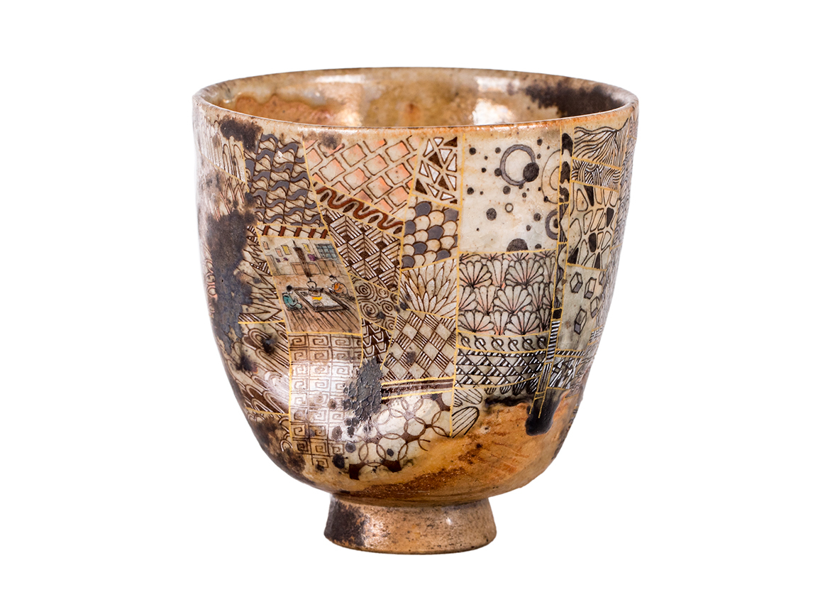 Пиала ручная работа Мойчай # 52731, дровяной обжиг/керамика/ручная роспись, "Дерево, поросшее орнаментами", 264 мл.